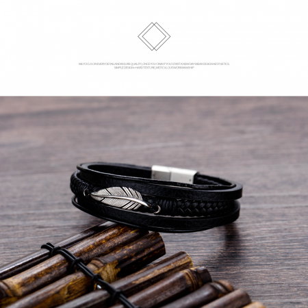 Bratara din piele si inox cu pana argintie [5]