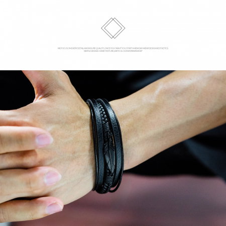 Bratara din piele si inox cu pana argintie [7]