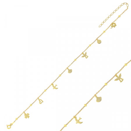 Bratara de picior din argint cu pandante cu diverse simboluri placat cu aur galben - BTU0117 [0]