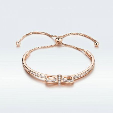 Bratara din argint placata cu aur, cu fundita si cristale [7]