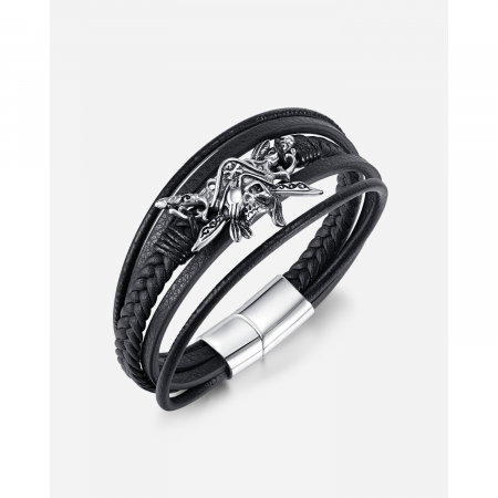 Bratara din inox si piele cu craniu de pirat [14]