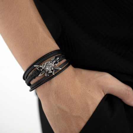 Bratara din inox si piele cu craniu de pirat [6]