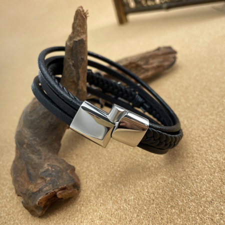 Bratara din inox si piele cu craniu de pirat [7]