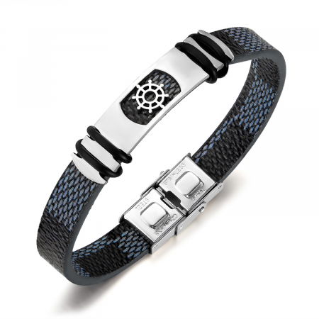 Bratara din inox si piele cu placuta cu carma