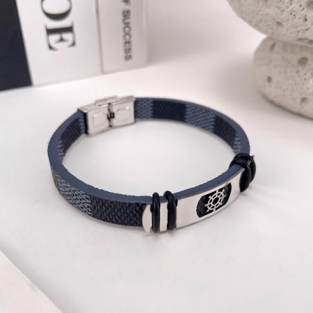 Bratara din inox si piele cu placuta cu carma [1]