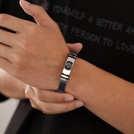 Bratara din inox si piele cu placuta cu carma [2]