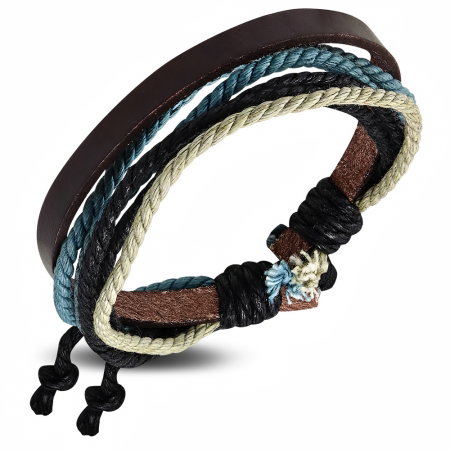 Bratara din piele maro si sfoara in diverse culori [0]