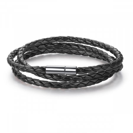 Bratara / Colier din piele neagra impletita cu inchidere magnetica, BSTF0006 [0]