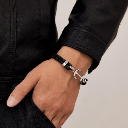 Bratara dubla cu ancora inox si piele impletita [1]