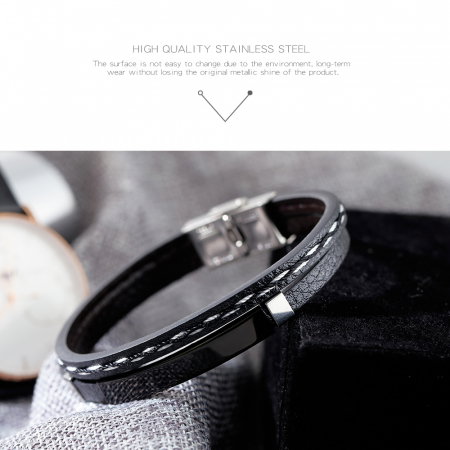 Bratara dubla din piele si inox cu placuta neagra [1]