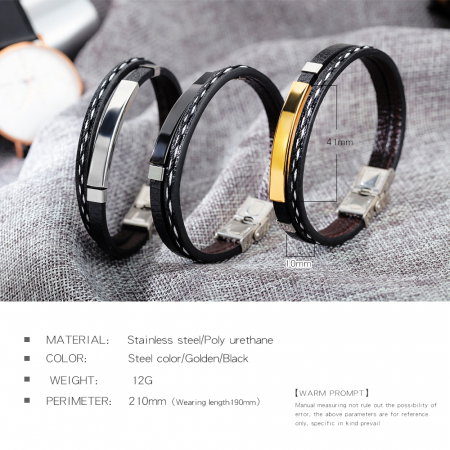 Bratara dubla din piele si inox cu placuta neagra [6]