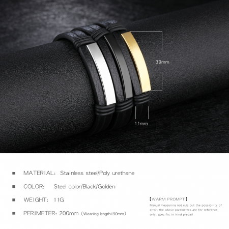 Bratara dubla din piele si inox cu placuta neagra [3]