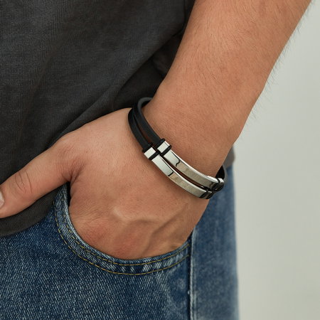 Bratara dubla inox si piele [1]