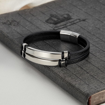 Bratara dubla inox si piele [2]