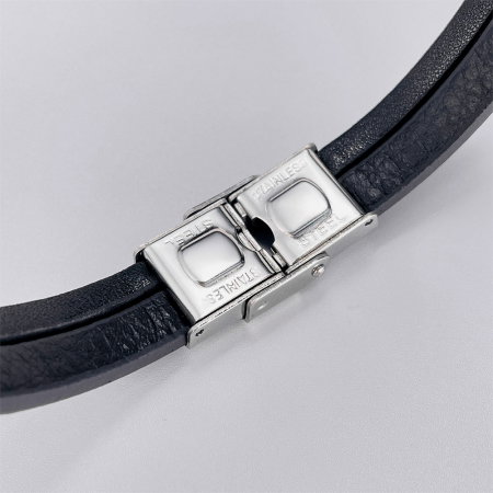 Bratara dubla inox si piele cu placuta aurie [11]