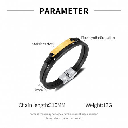 Bratara dubla inox si piele cu placuta aurie [8]