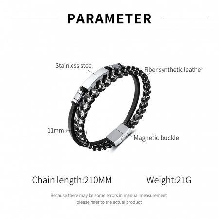 Bratara dubla inox si piele impletita [9]