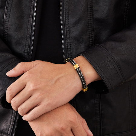 Bratara dubla inox si piele impletita [1]