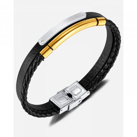 Bratara dubla inox si piele impletita [14]