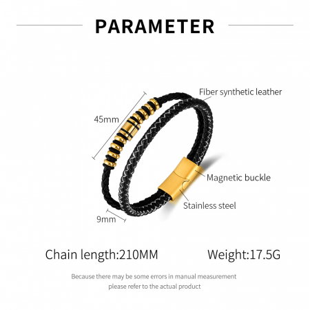Bratara dubla inox si piele impletita [5]