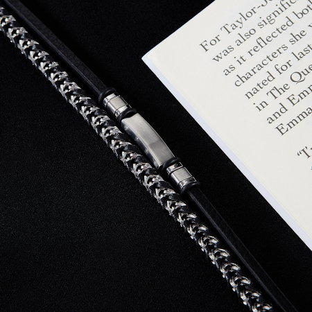 Bratara dubla inox si piele impletita [3]