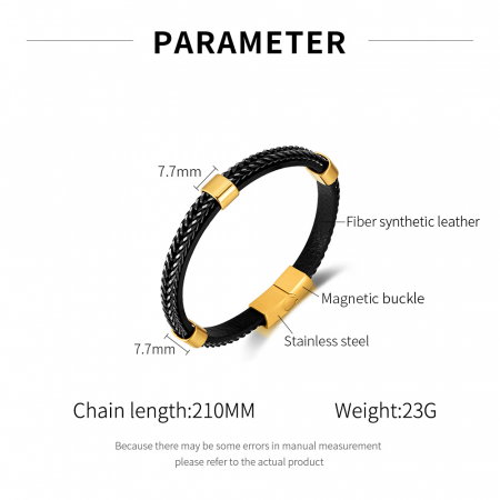Bratara dubla inox si piele impletita [6]