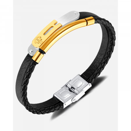 Bratara dubla inox si piele impletita cu ancora [14]