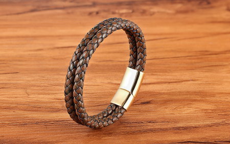 Bratara dubla maron din piele naturala si inox [1]