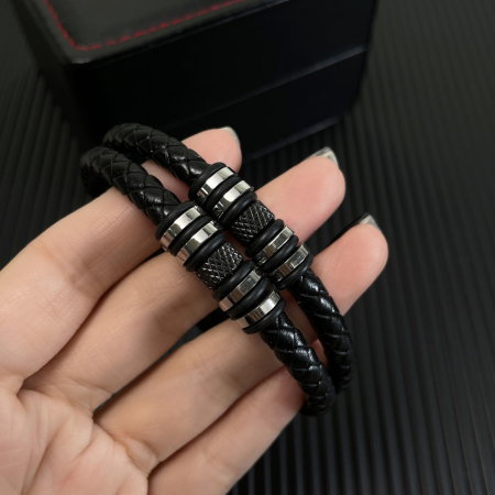 Bratara dubla piele cu elemente din inox [3]