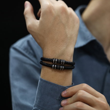 Bratara dubla piele cu elemente din inox [9]