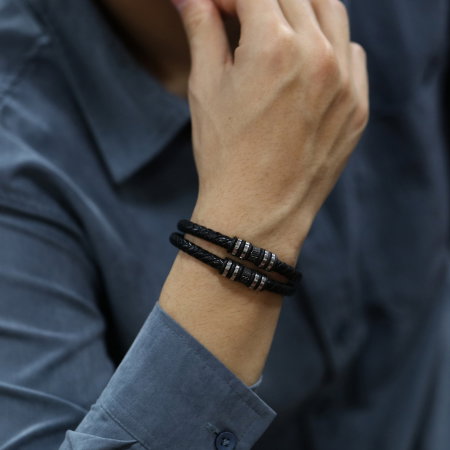 Bratara dubla piele cu elemente din inox [4]