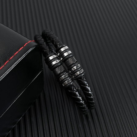 Bratara dubla piele cu elemente din inox [2]