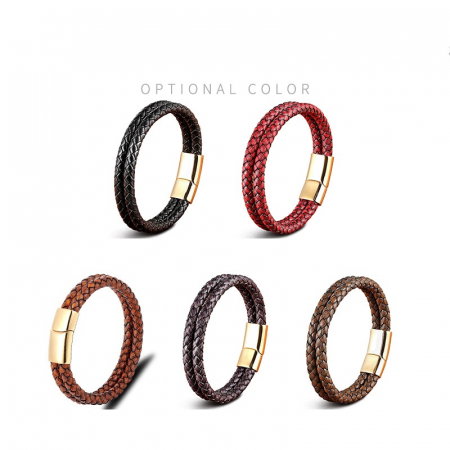 Bratara rosie dubla din piele naturala si inox [4]