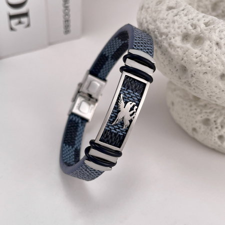 Bratara Eagle cu placuta din inox si piele [2]