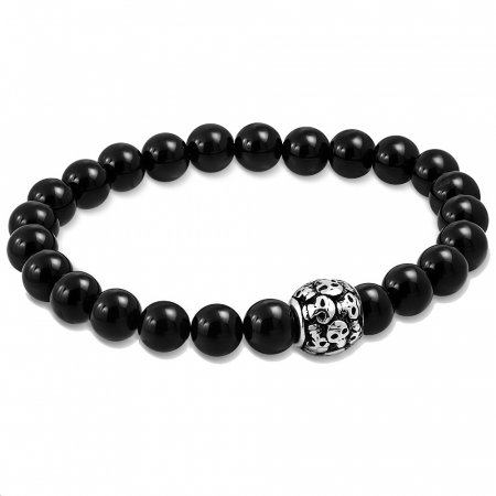 Bratara elastica cu agate negre si charm din inox [0]