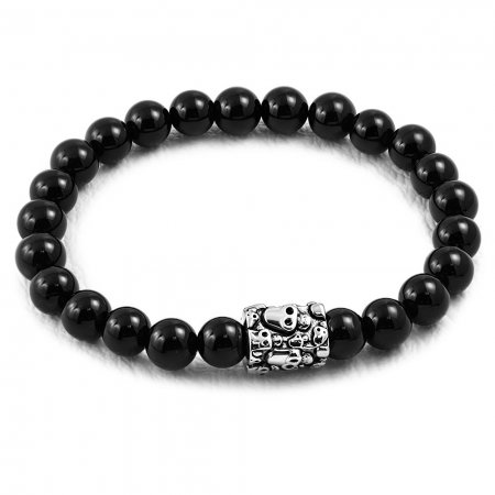 Bratara elastica cu agate negre si charm din inox cu cranii [0]