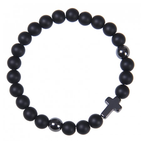 Bratara elastica cu lava vulcanica si cruce BLA142 [1]
