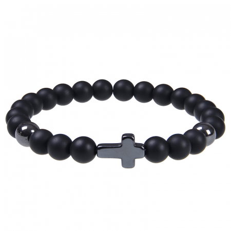 Bratara elastica cu lava vulcanica si cruce BLA142 [4]
