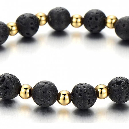 Bratara elastica cu lava vulcanica si margele aurii BLA102 [2]