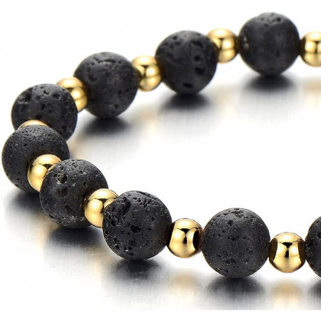 Bratara elastica cu lava vulcanica si margele aurii BLA102 [1]