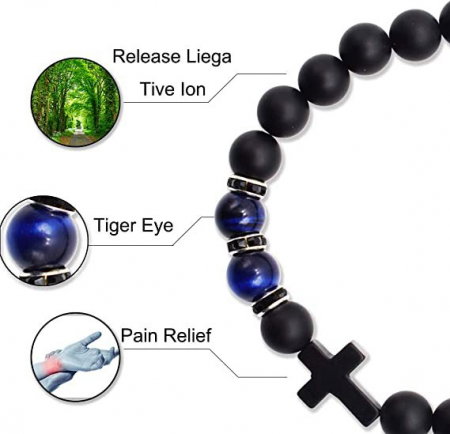 Bratara elastica cu lava vulcanica si ochi de tigru albastru BLA106 [2]