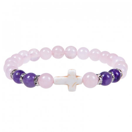 Bratara elastica cu pietre semipretioase si cruce BLA134