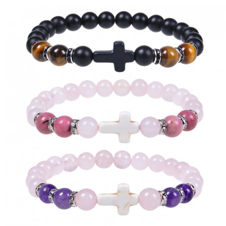 Bratara elastica cu pietre semipretioase si cruce BLA134 [6]