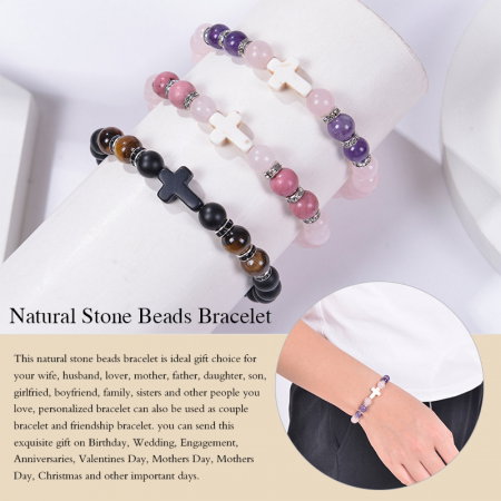 Bratara elastica cu pietre semipretioase si cruce BLA134 [8]