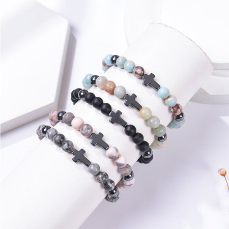Bratara elastica cu pietre semipretioase si cruce BLA141 [6]