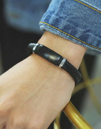 Bratara eleganta din inox si piele neagra [1]