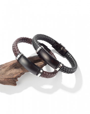 Bratara eleganta din inox si piele neagra [9]