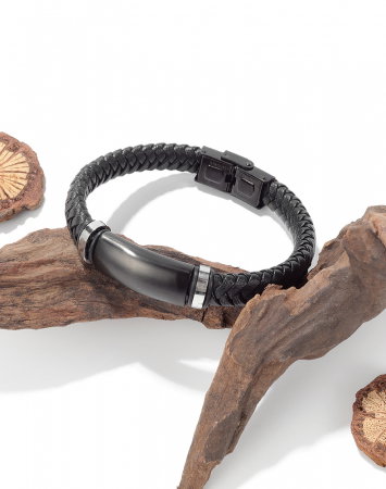 Bratara eleganta din inox si piele neagra [2]