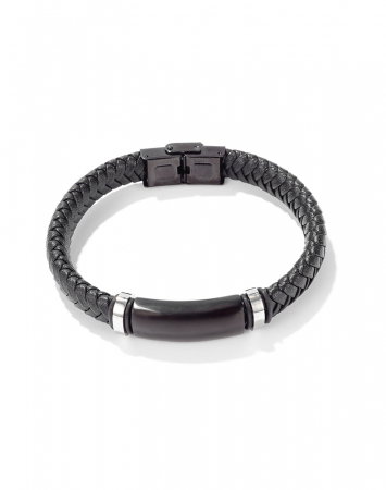 Bratara eleganta din inox si piele neagra [6]