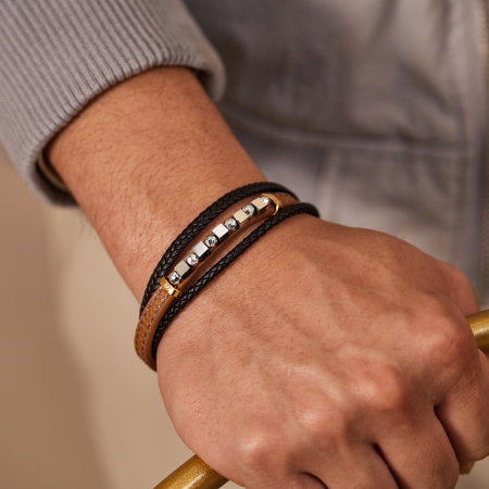 Bratara extensibila tripla inox si piele impletita Cuburi si Sfere [5]